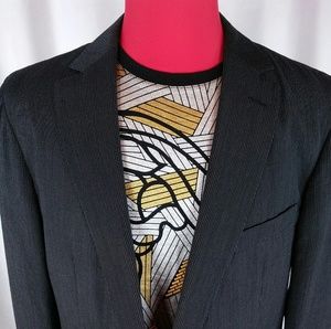 Zegna Blazer 46R Black w Gray Stripes 2Btn D.Vent